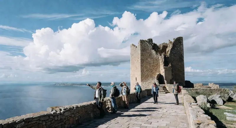 Medieval stone walls and hilltop castle of Castelsardo with panoramic views of the Gulf of Asinara during a sardinia walking tour of the ancient northern Sardinia village